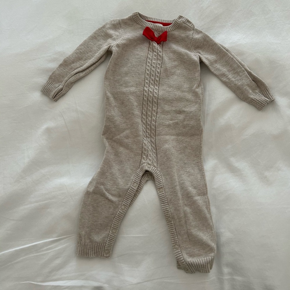 Cat & Jack cable knit onesie with bow tie 12M
